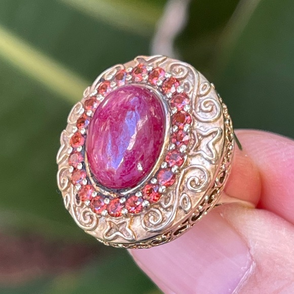 Vintage Jewelry - Genuine ruby and orange garnet 18KGP on 925 silver ring